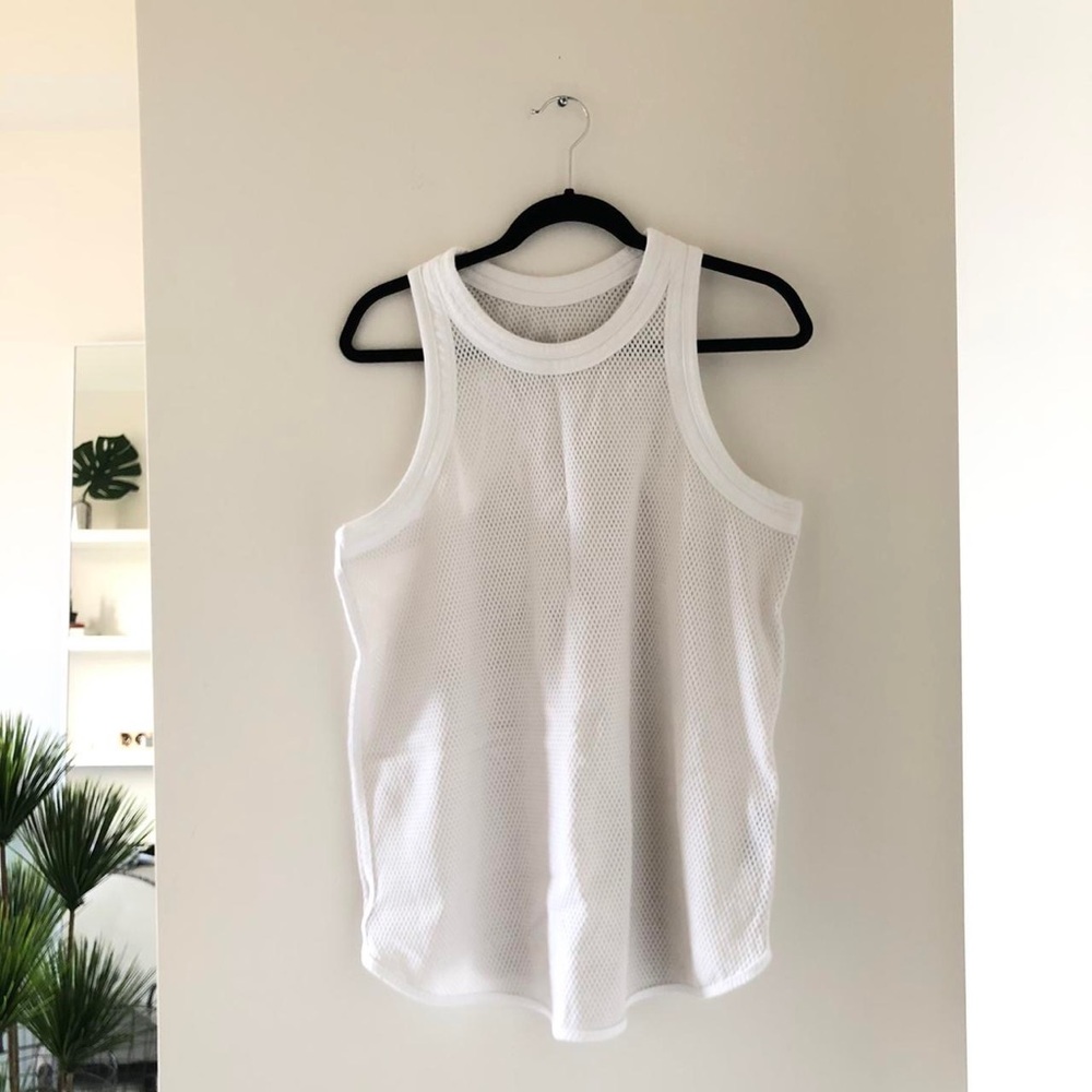 Adidas by Stella McCartney White mesh Tank Top. Reinforced arms neck and sleeves